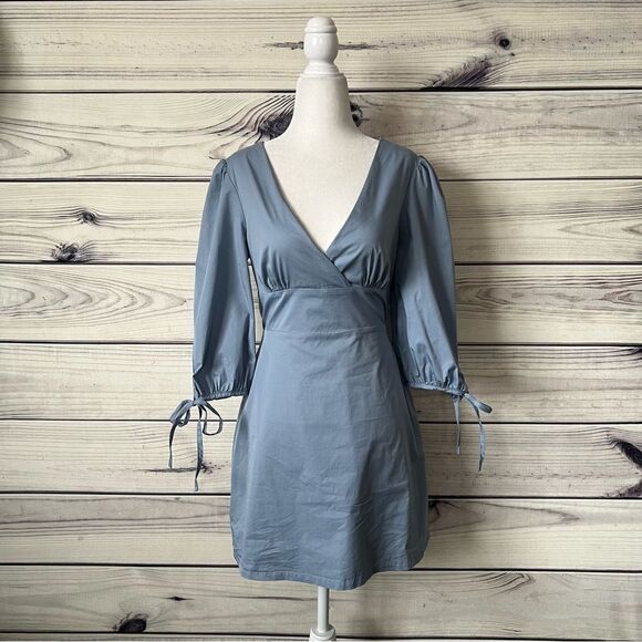 Lulus Dusty Blue Open Back V Neck A-Line Mini Dress - Picture 5 of 13